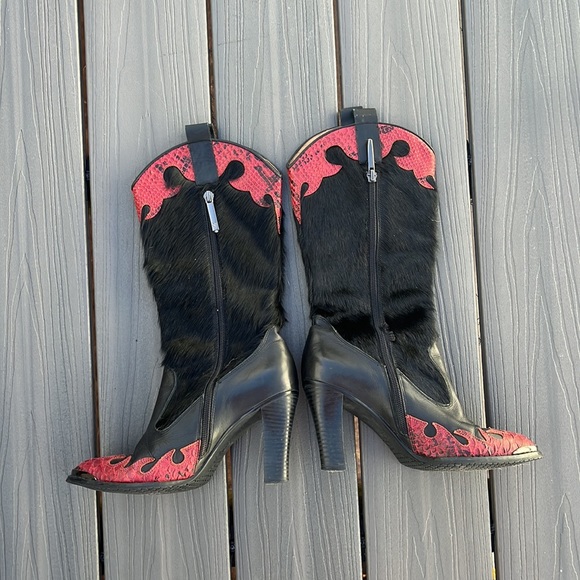 Donald Pliner Western Red Snakeskin Cowboy Boots fur - Picture 2 of 9